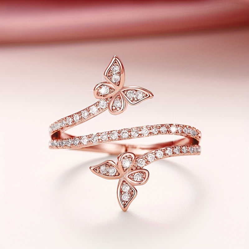 White Gold Butterfly Inlaid Zirconia Ring