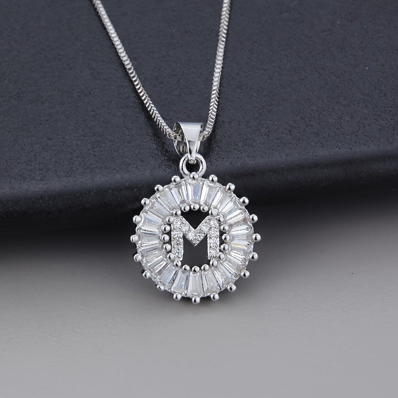 White Gold Initial Letter Zirconia Necklace