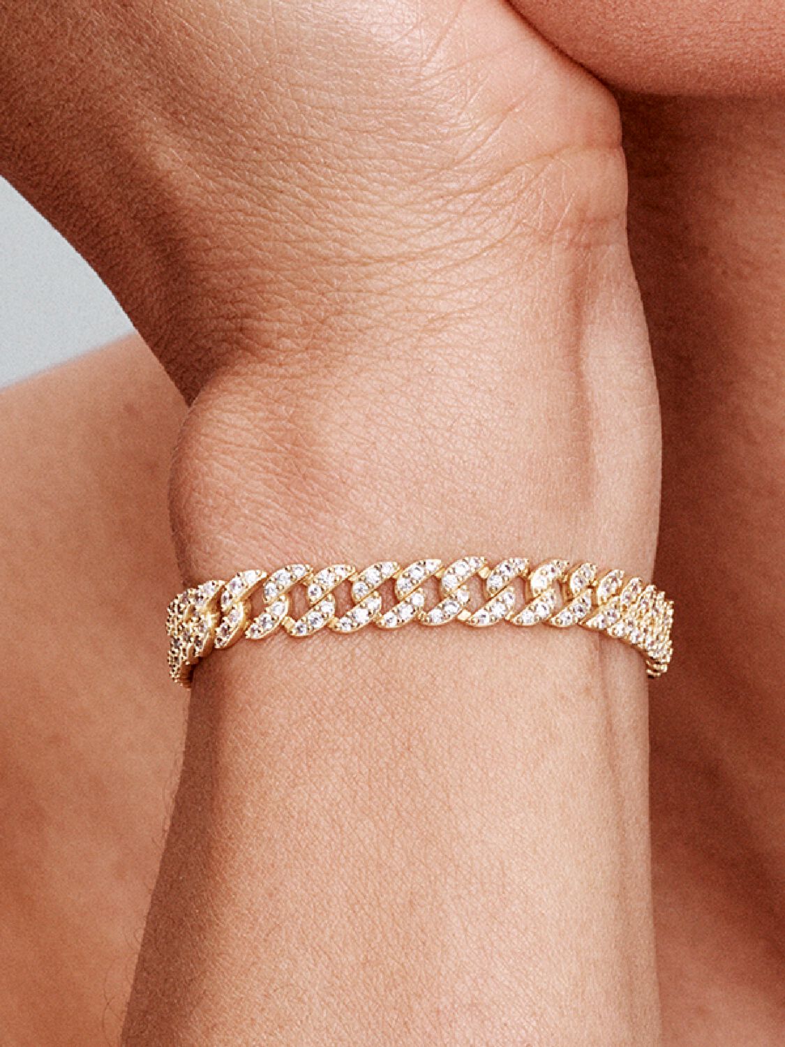Gold Bracelet with Moissanite in Cuban Style