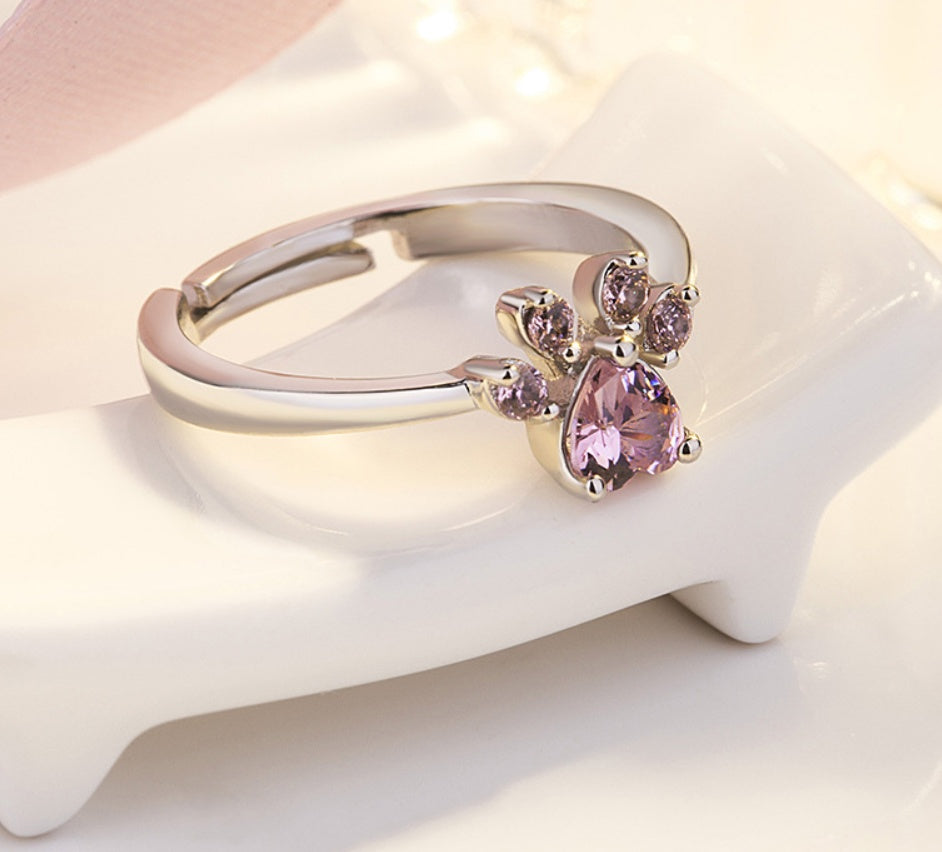 Rose Gold Paw Jewelry Set ā 4 Pieces with Zirconia Heart (Ring, Necklace, Earrings, Bracelet)