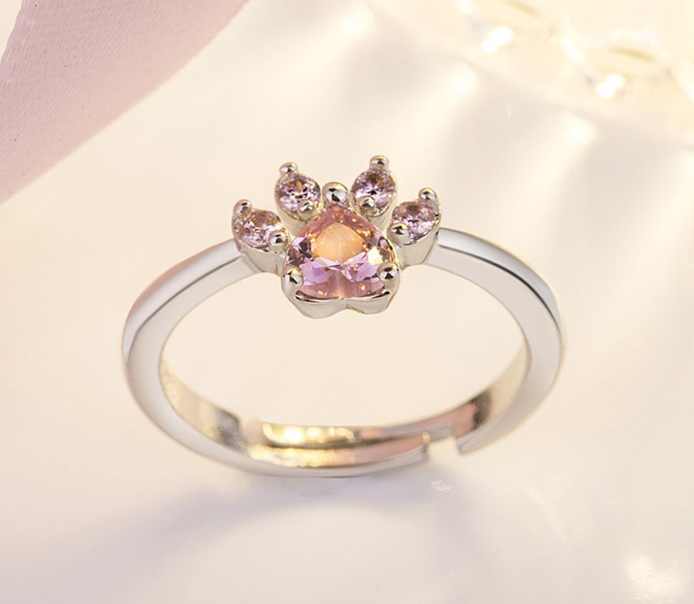 Rose Gold Paw Jewelry Set ā 4 Pieces with Zirconia Heart (Ring, Necklace, Earrings, Bracelet)