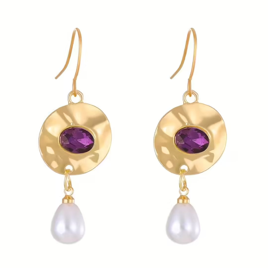 Pearl Earrings with Purple Zirconia