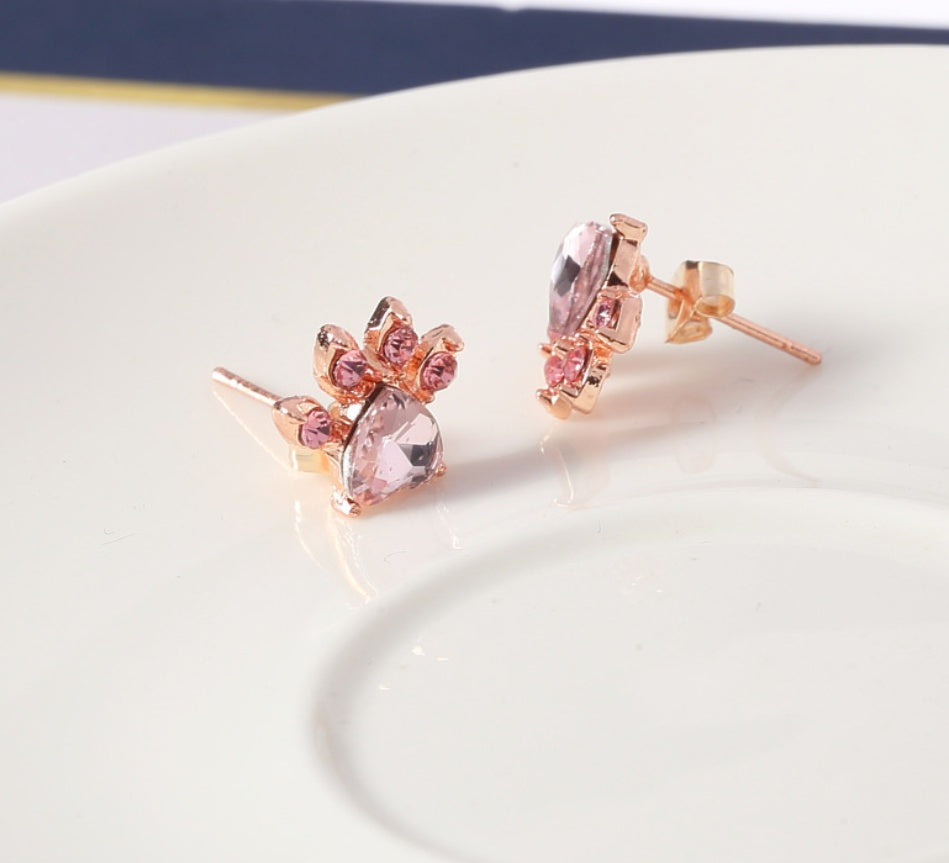 Rose Gold Paw Jewelry Set ā 4 Pieces with Zirconia Heart (Ring, Necklace, Earrings, Bracelet)