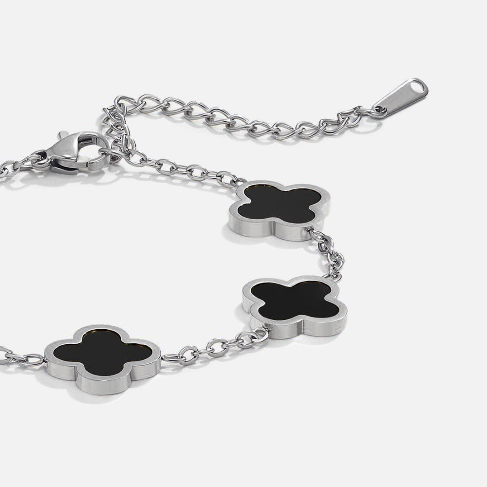 Silver Black Clover Bracelet