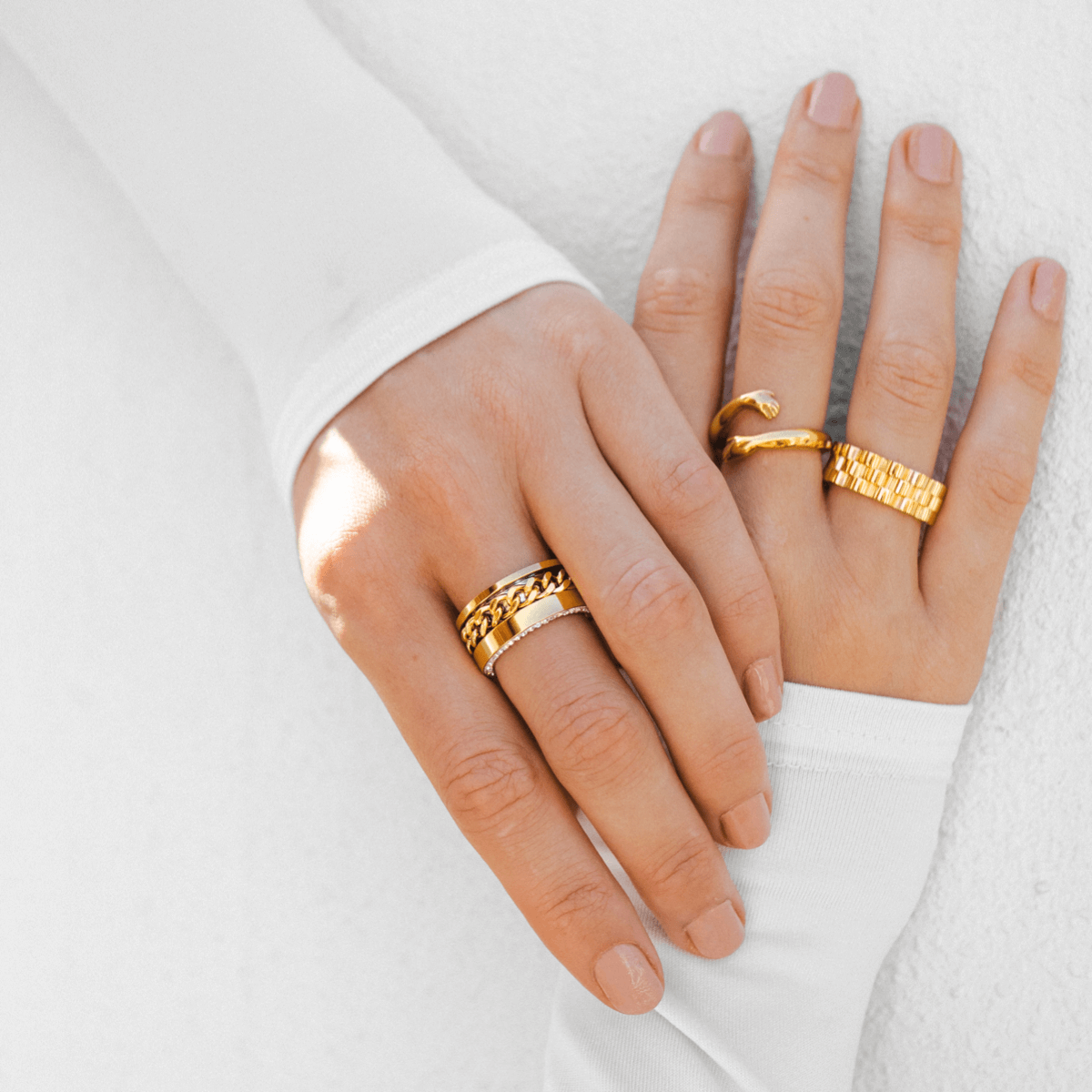 Link Zirconia Ring 18K Gold Plated