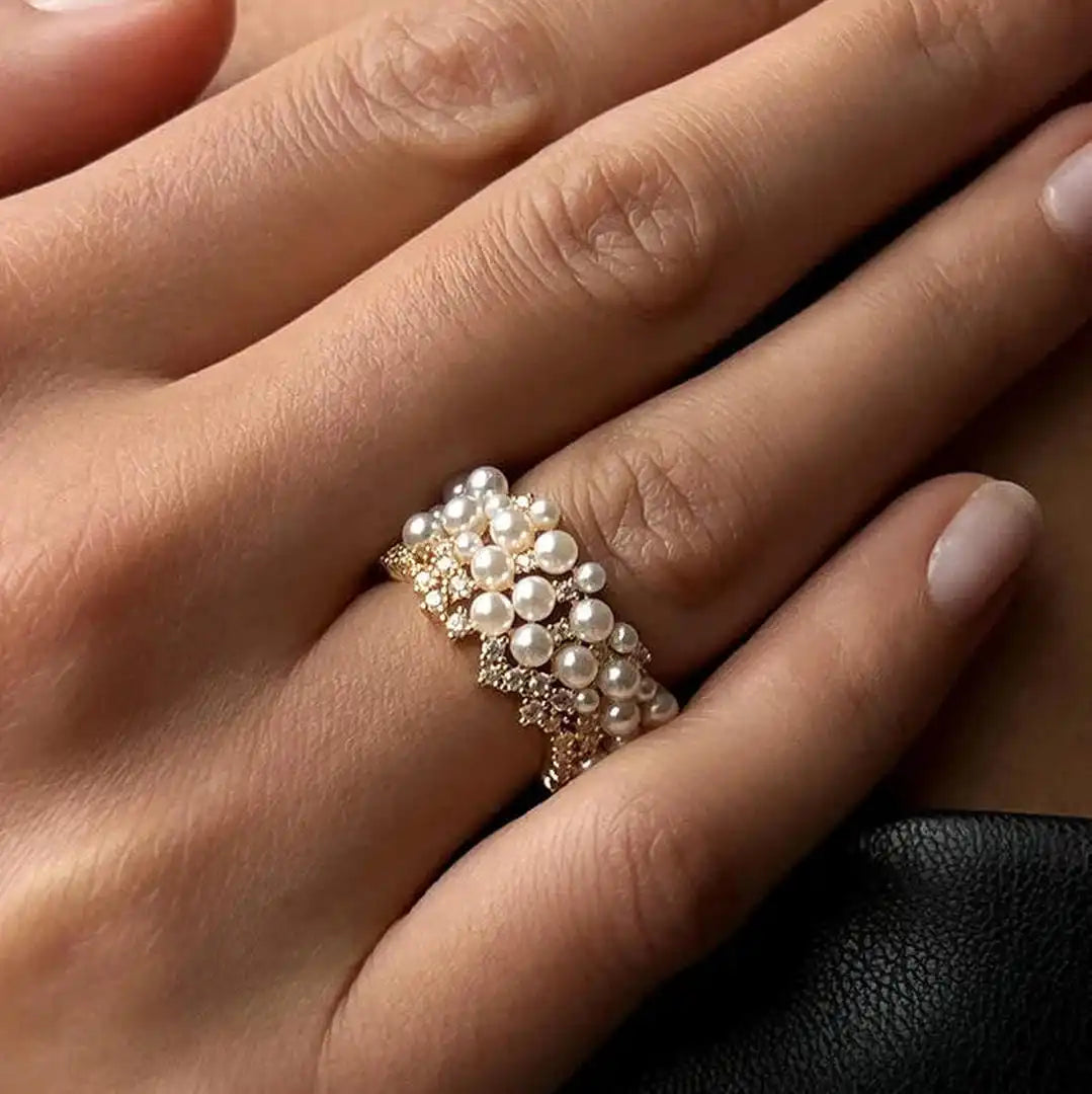Vintage Adjustable Pearl Zirconia Ring