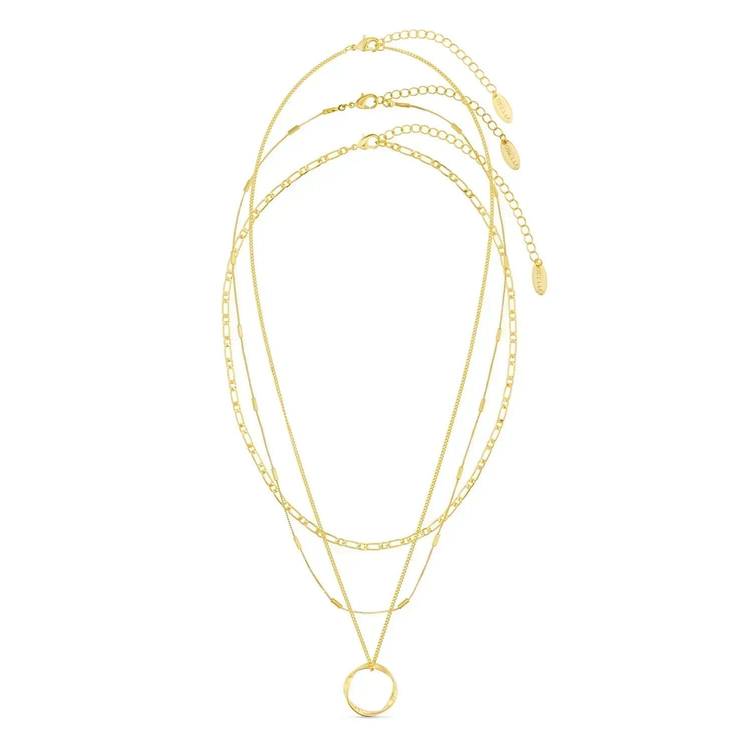 Three-row gold open round necklace