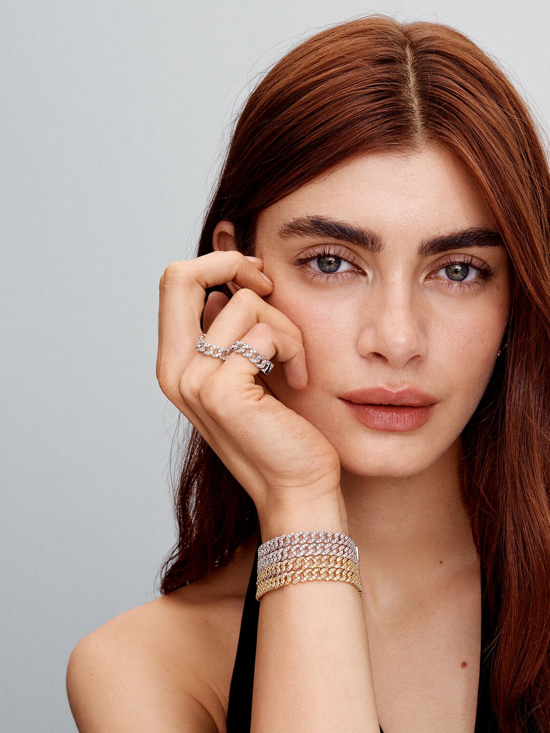 Gold Bracelet with Moissanite in Cuban Style
