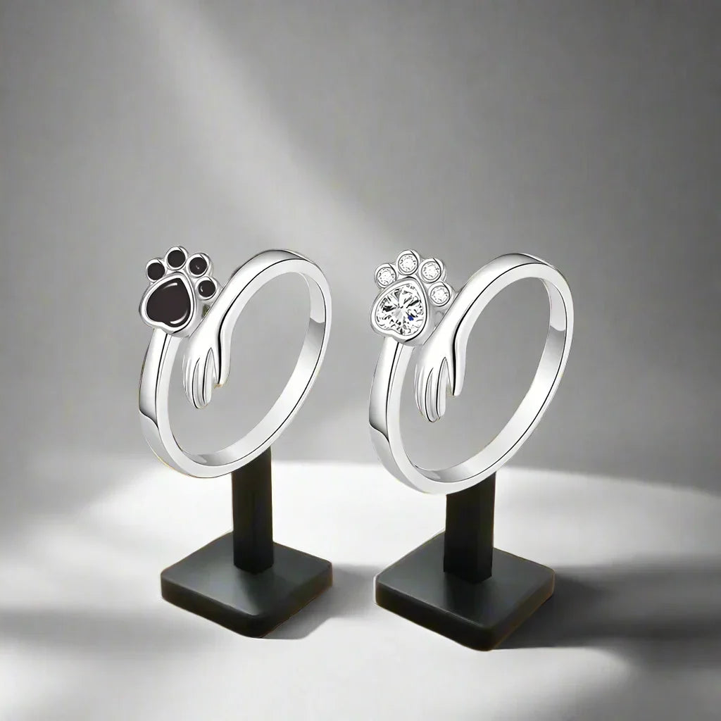 925 Sterling Silver Adjustable Ring โ Hand and Paw Print Design