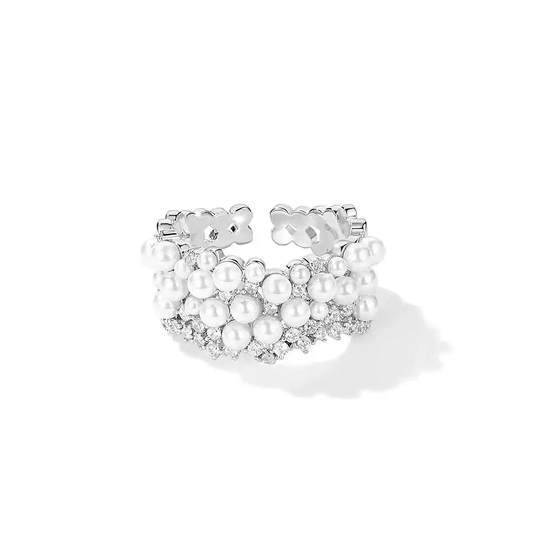 Vintage Adjustable Pearl Zirconia Ring