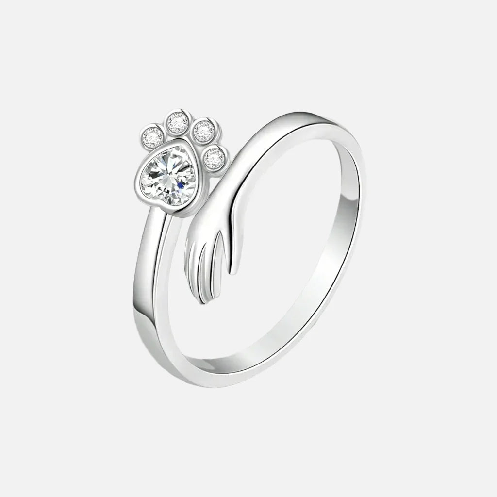925 Sterling Silver Adjustable Ring โ Hand and Paw Print Design