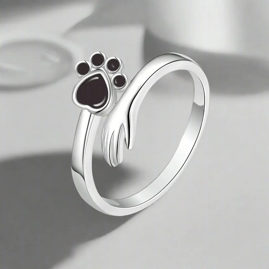 925 Sterling Silver Adjustable Ring โ Hand and Paw Print Design