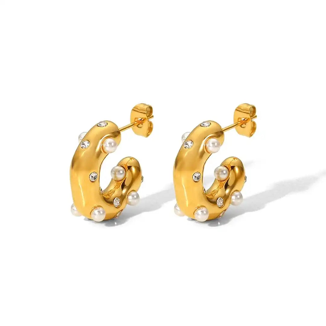 Shimmering Gold Zircon Circle Hoop Earrings