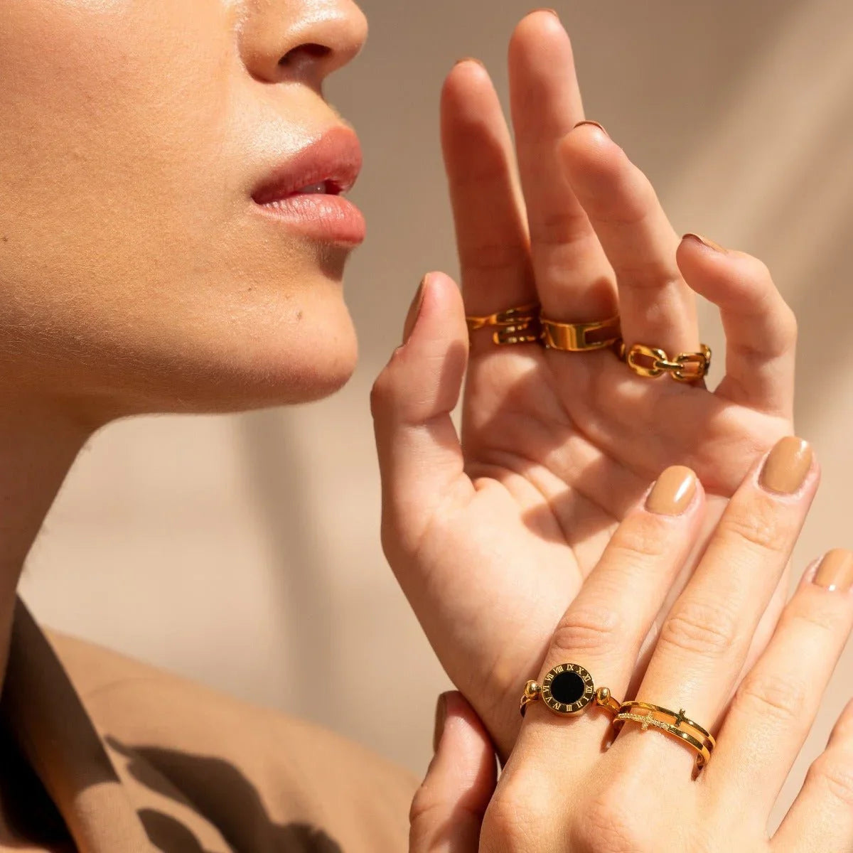 Roman Numeral Spinning Ring 18K Gold Plated