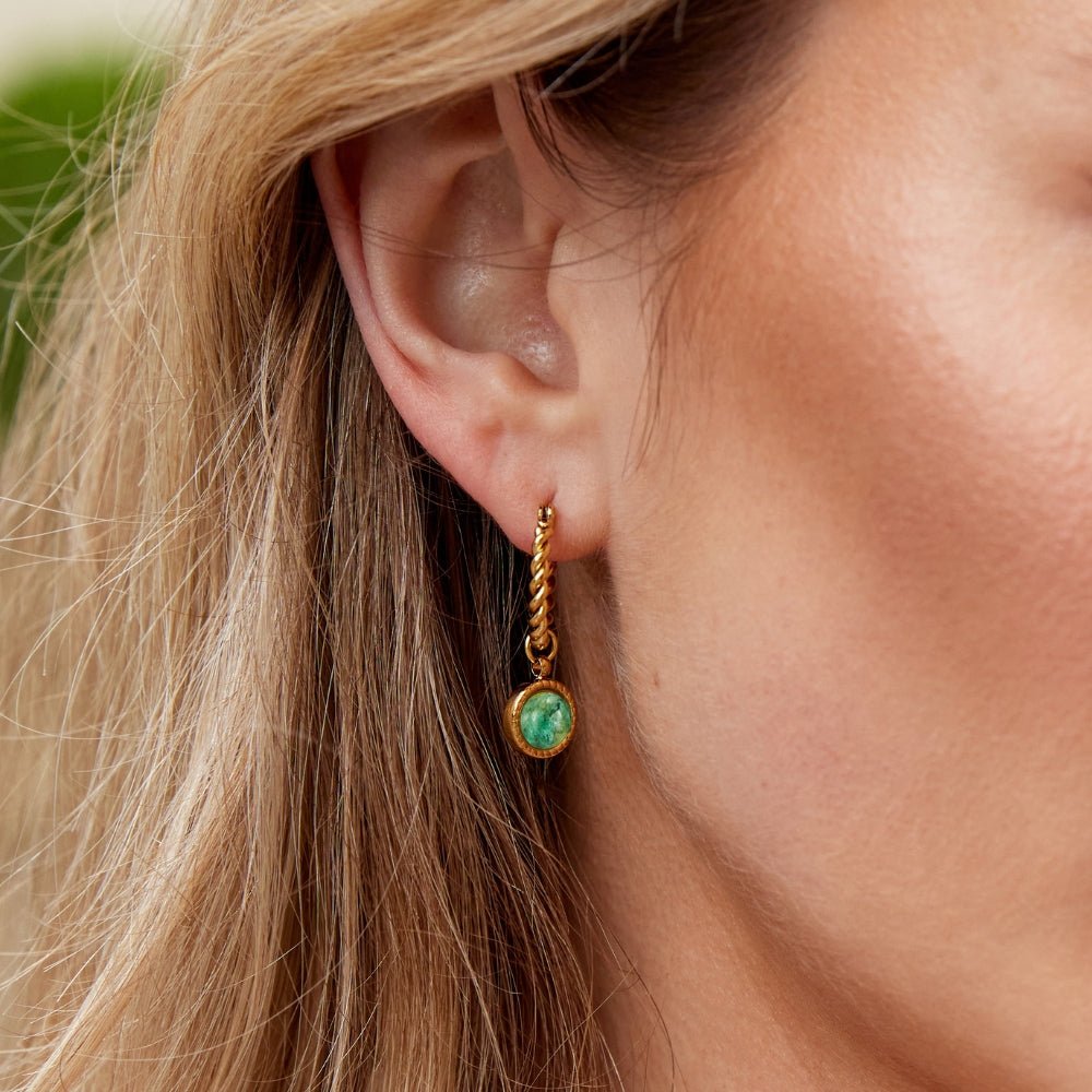 Aventurine Twisted Hoop Earrings