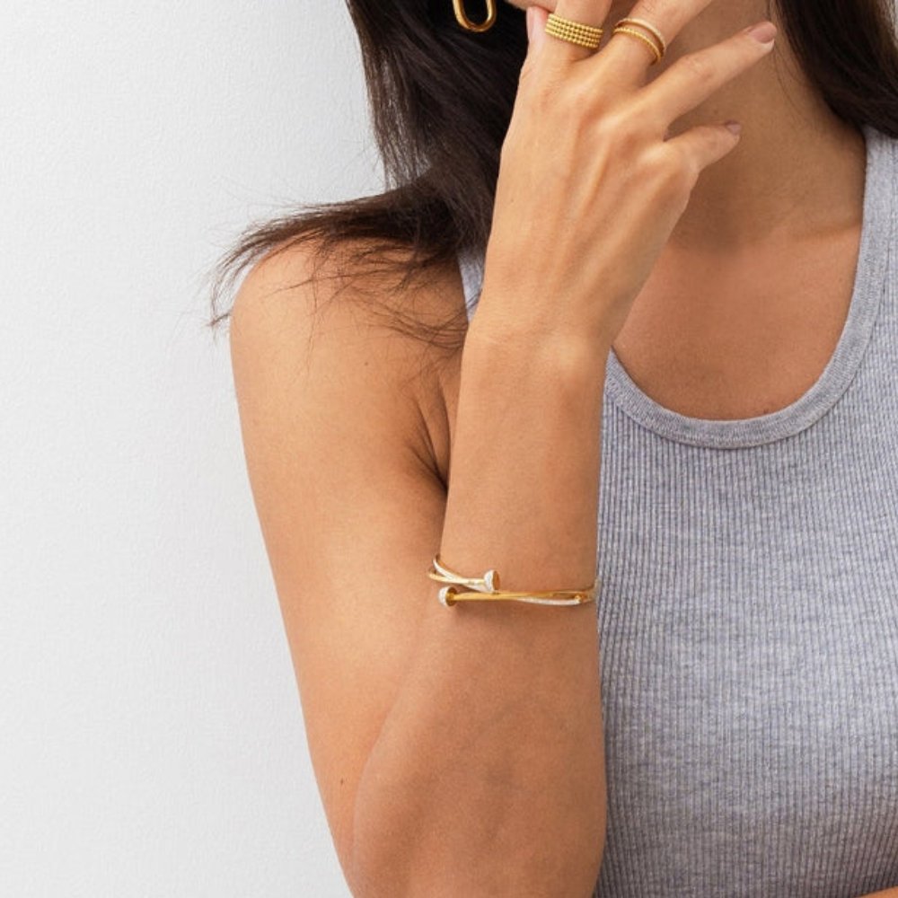 Nail Zirconia Bracelet 18K Gold Plated