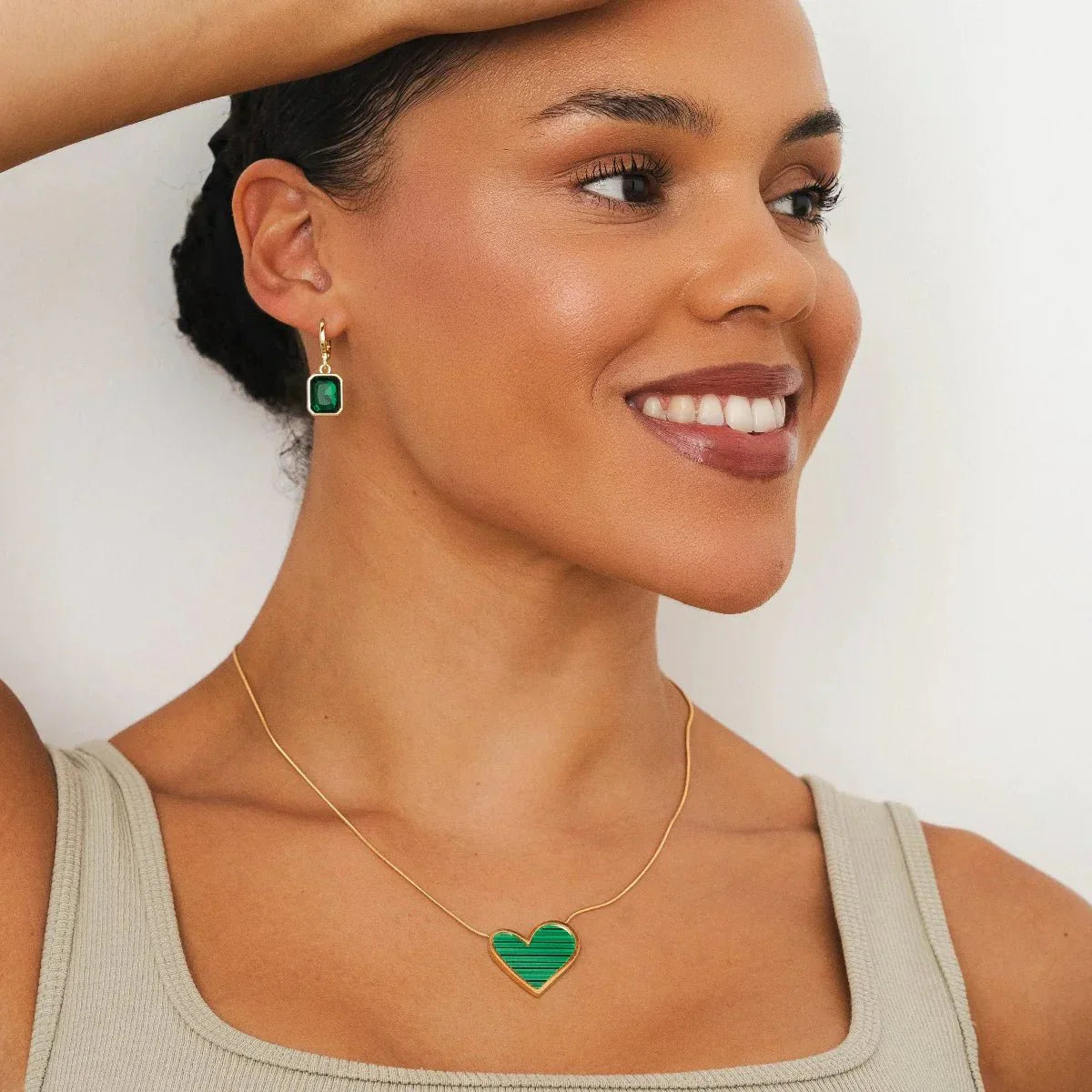 Green Crystal Hoop Earrings 18K Gold Plated