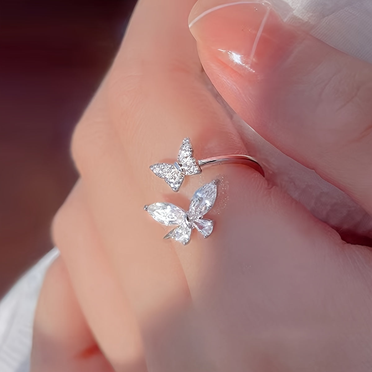 White Gold Double Butterfly Zirconia Ring