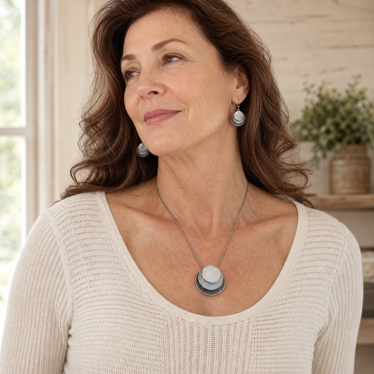 Elegant Layered Pendant Necklace & Earring Set