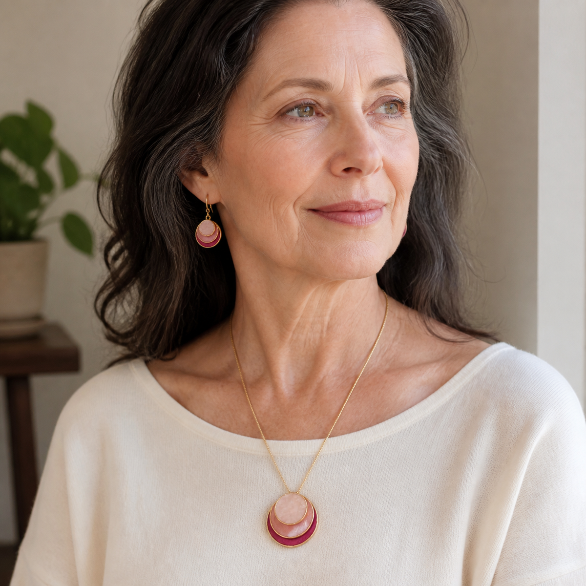 Elegant Layered Pendant Necklace & Earring Set