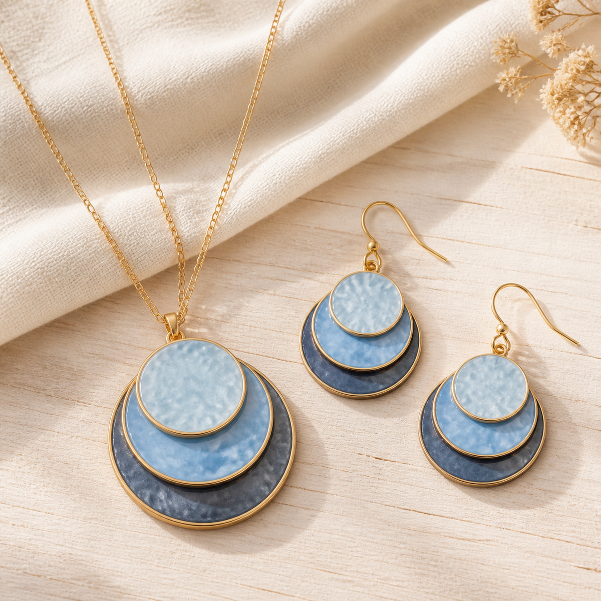 Elegant Layered Pendant Necklace & Earring Set