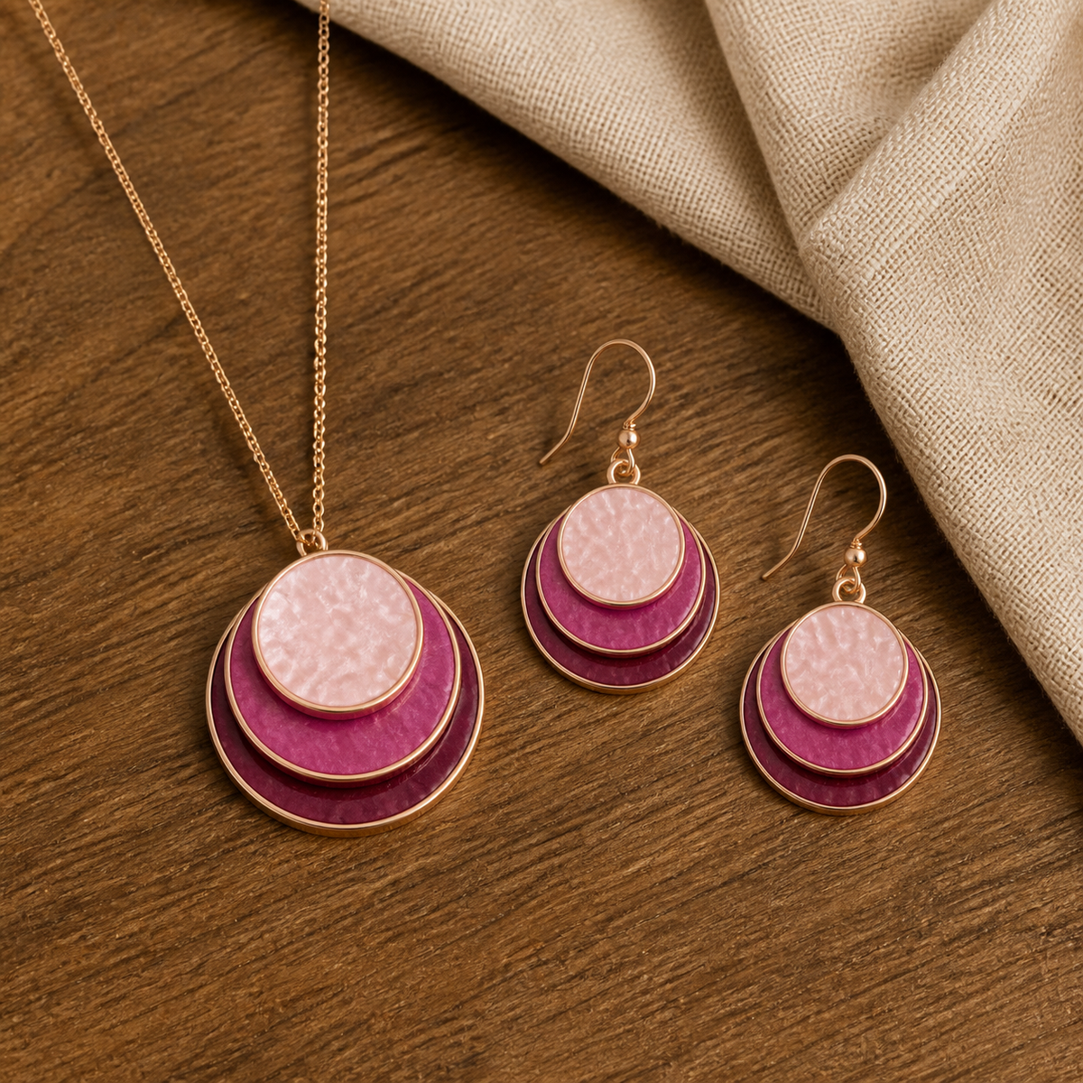 Elegant Layered Pendant Necklace & Earring Set