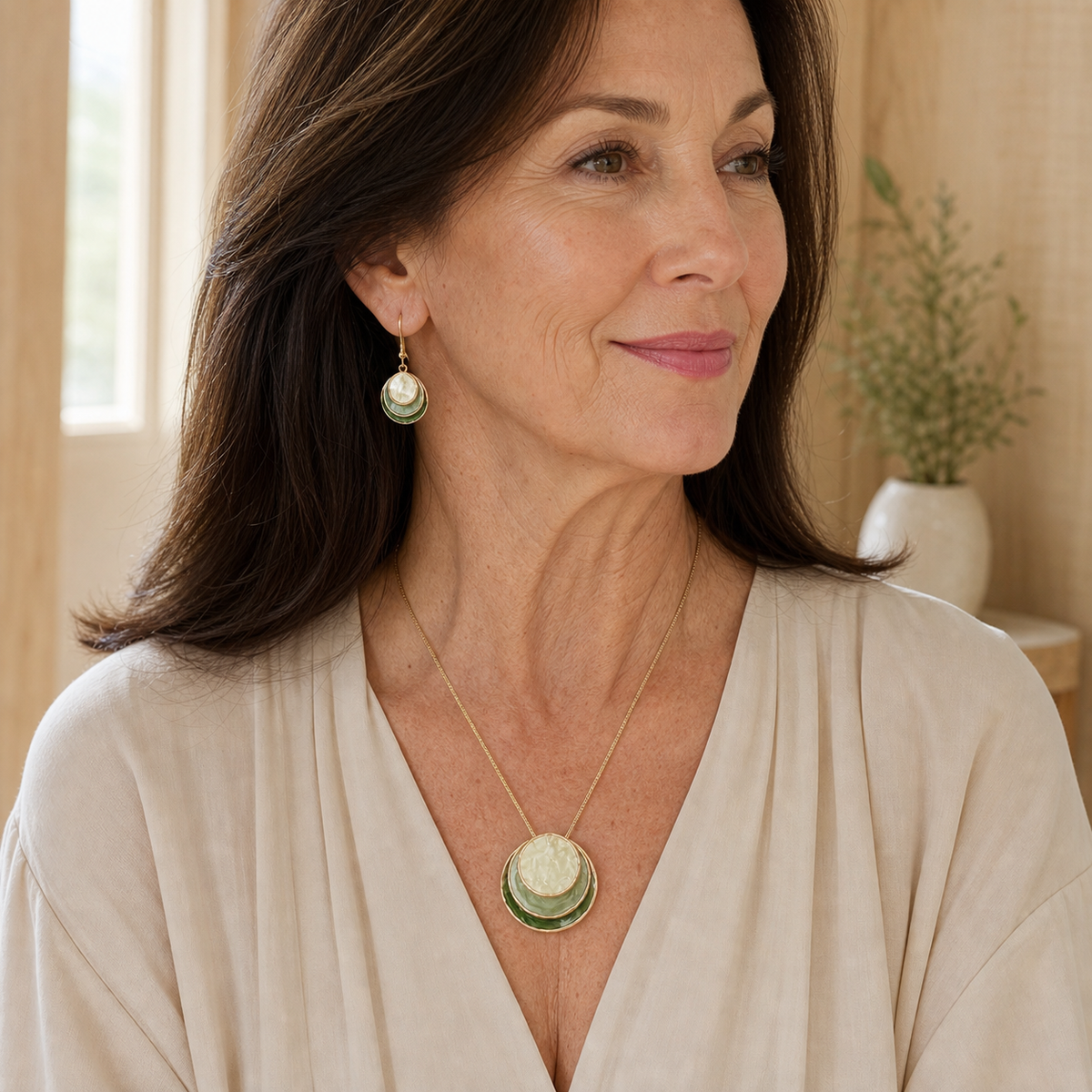 Elegant Layered Pendant Necklace & Earring Set