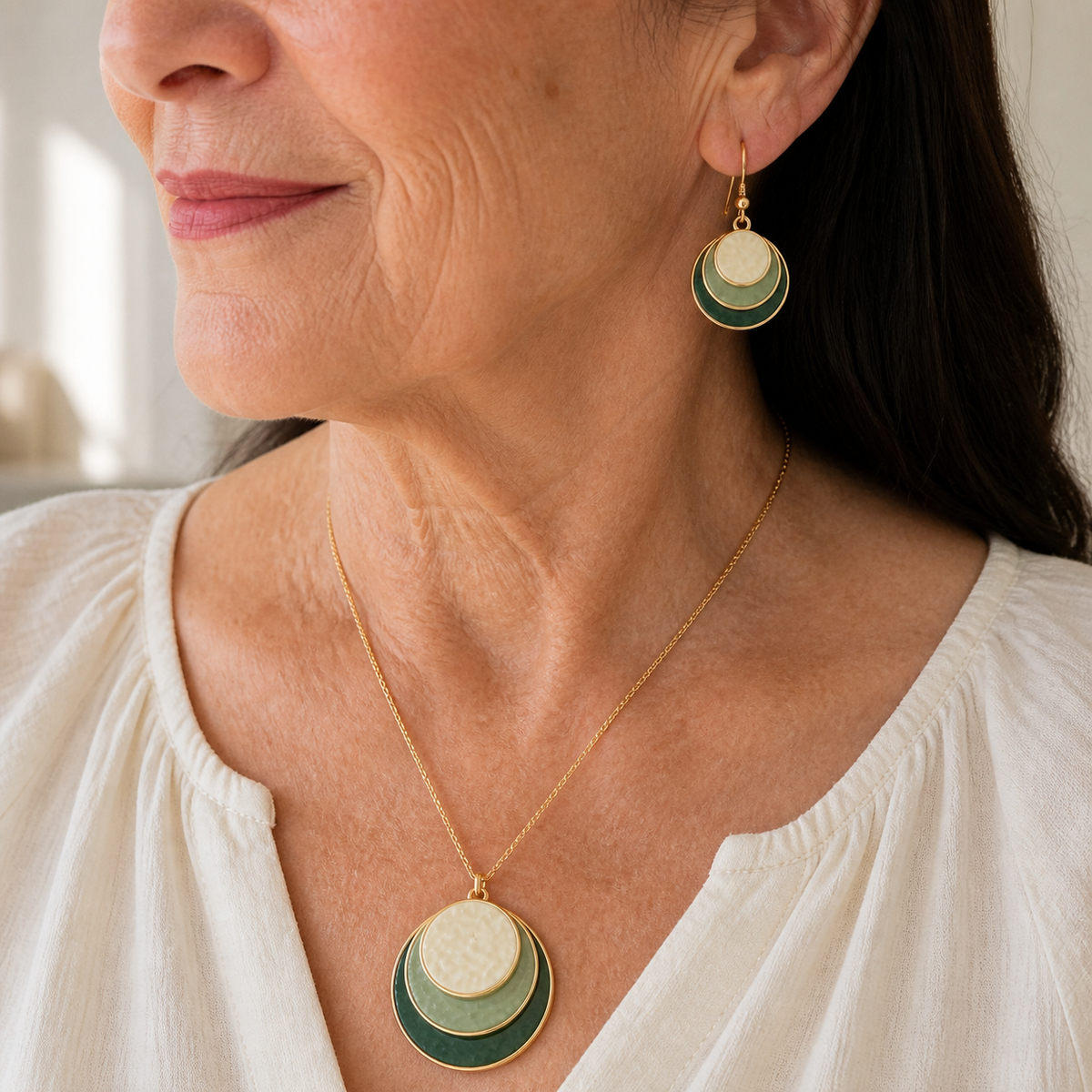 Elegant Layered Pendant Necklace & Earring Set