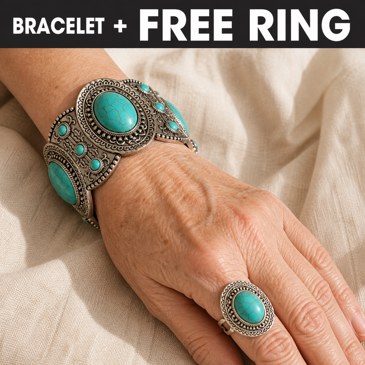 Vintage Turquoise Statement Bracelet + FREE Matching Ring