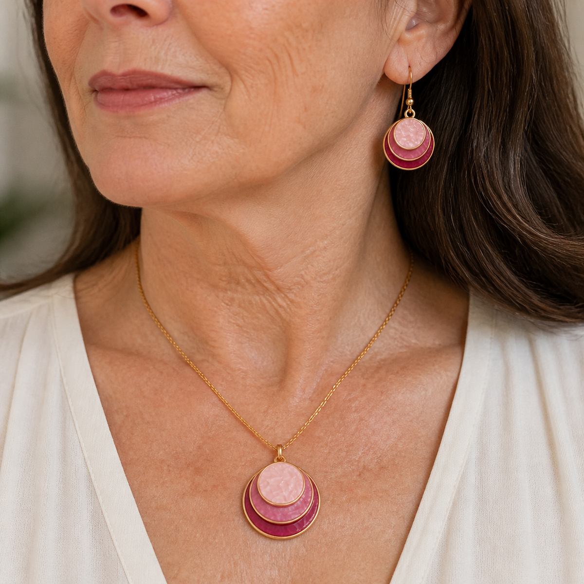 Elegant Layered Pendant Necklace & Earring Set