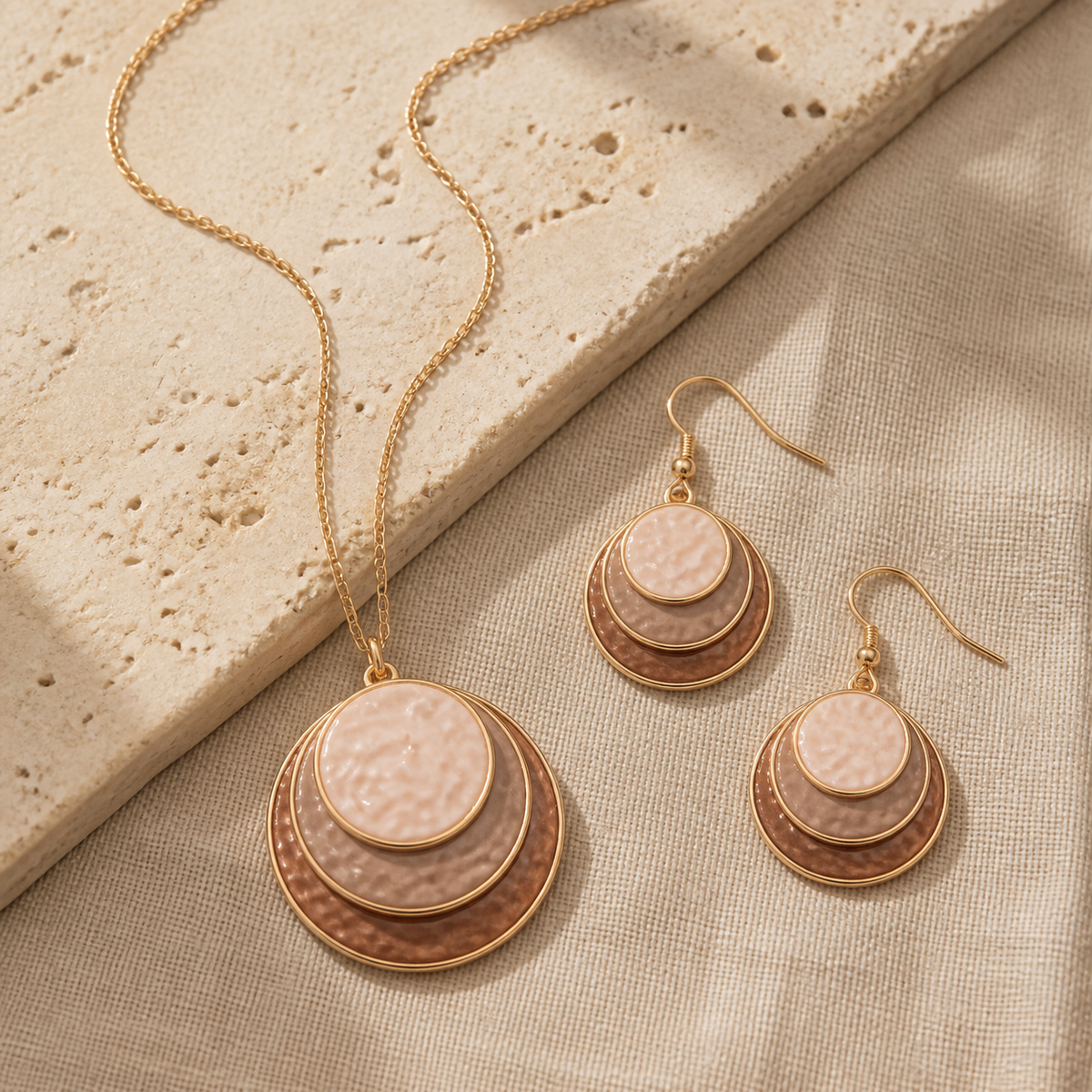 Elegant Layered Pendant Necklace & Earring Set