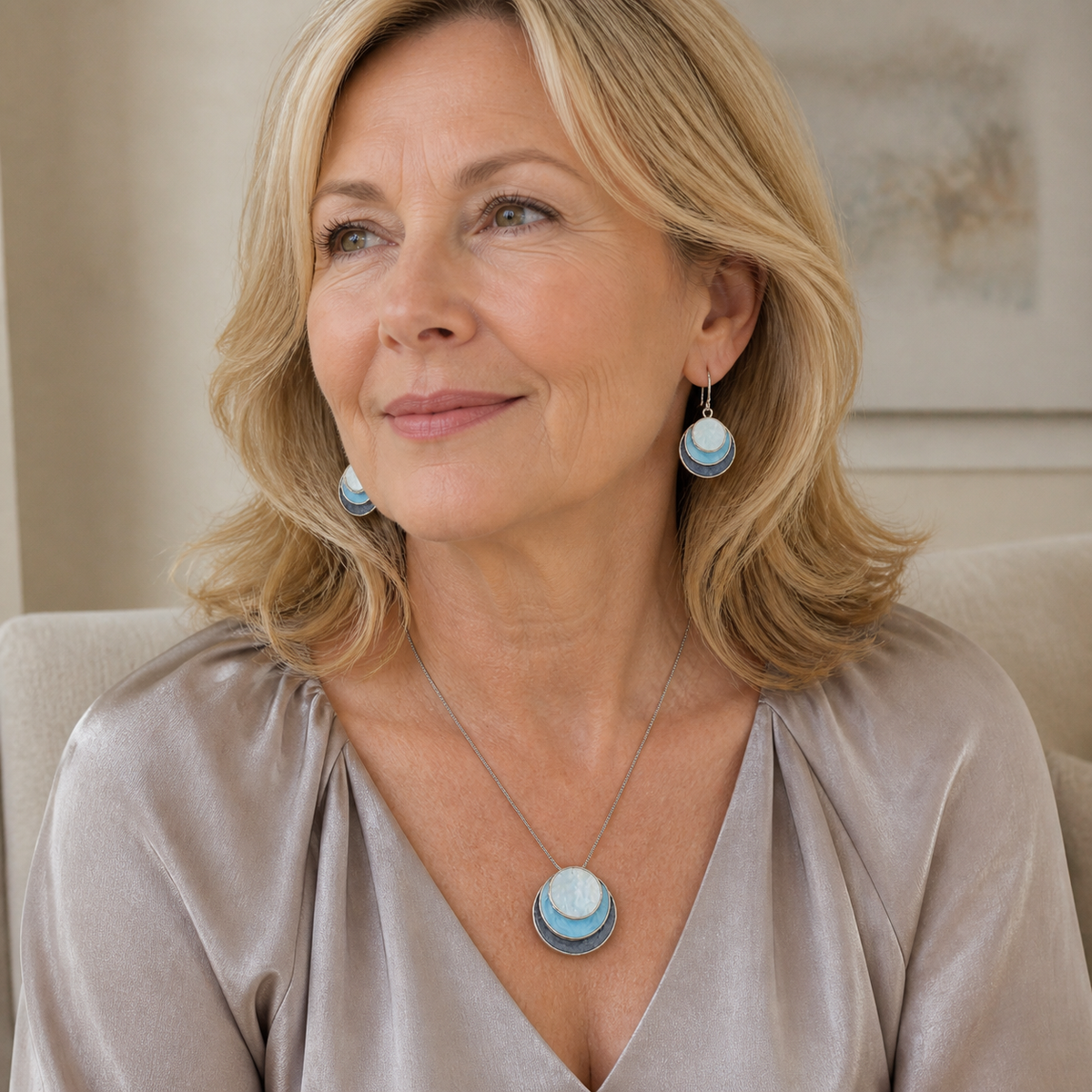 Elegant Layered Pendant Necklace & Earring Set