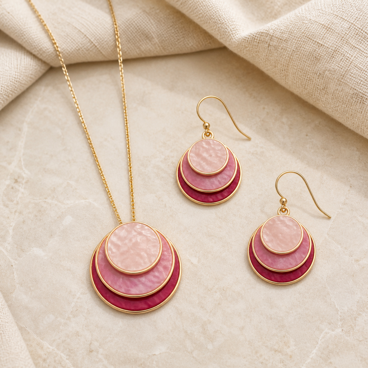 Elegant Layered Pendant Necklace & Earring Set