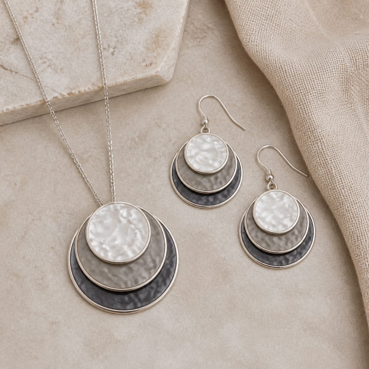 Elegant Layered Pendant Necklace & Earring Set