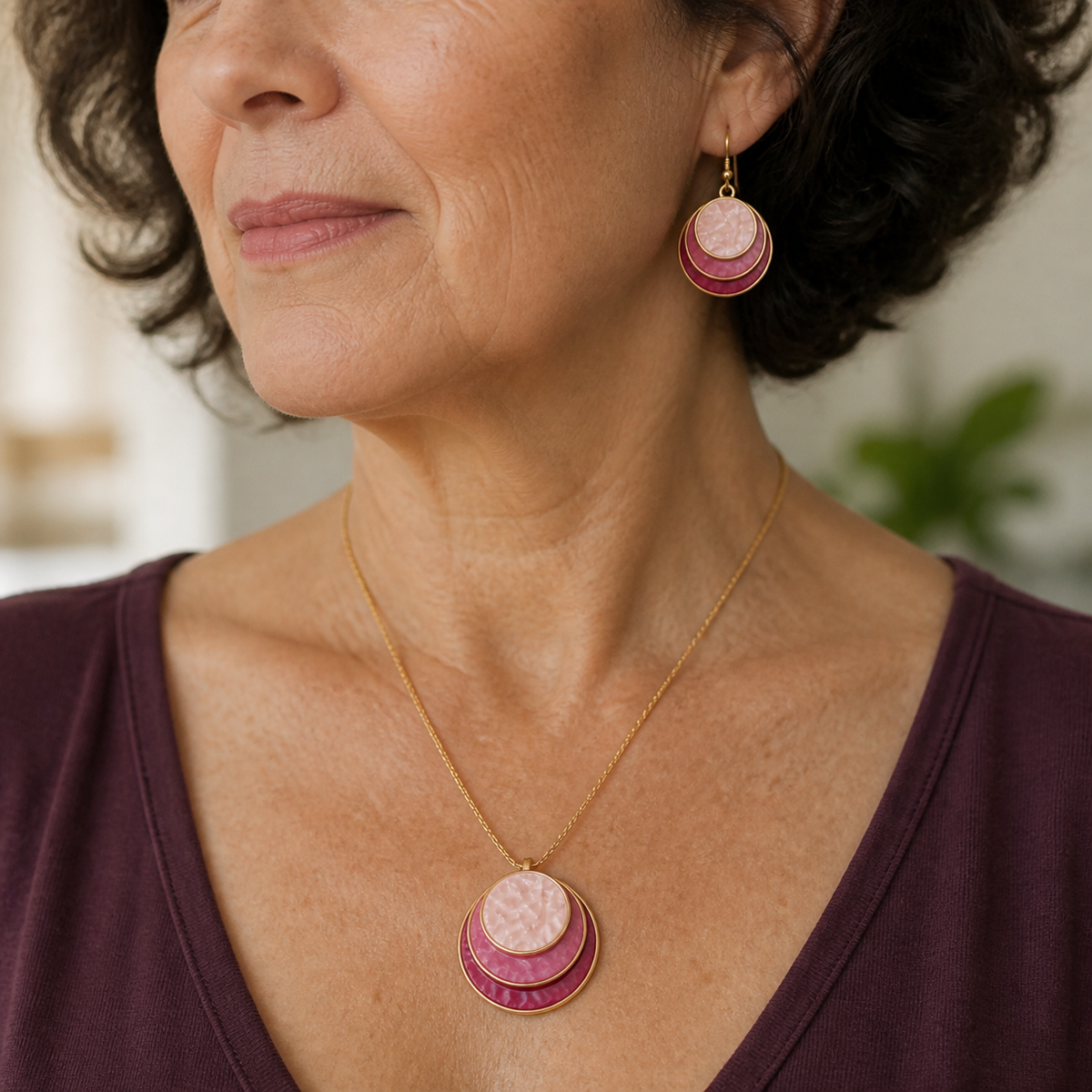 Elegant Layered Pendant Necklace & Earring Set