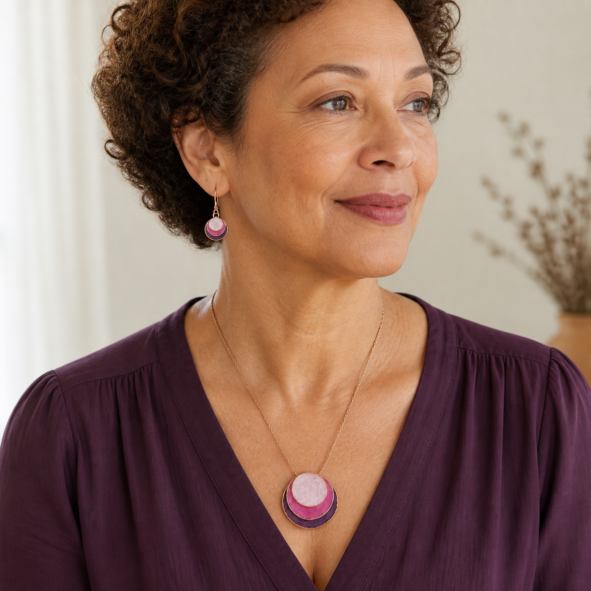 Elegant Layered Pendant Necklace & Earring Set