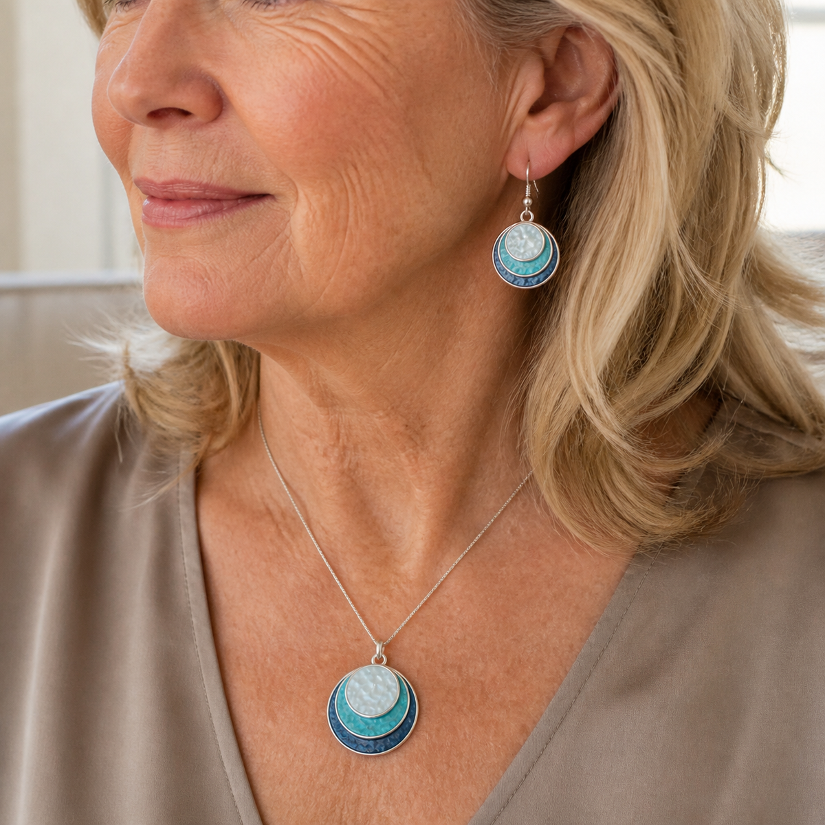 Elegant Layered Pendant Necklace & Earring Set