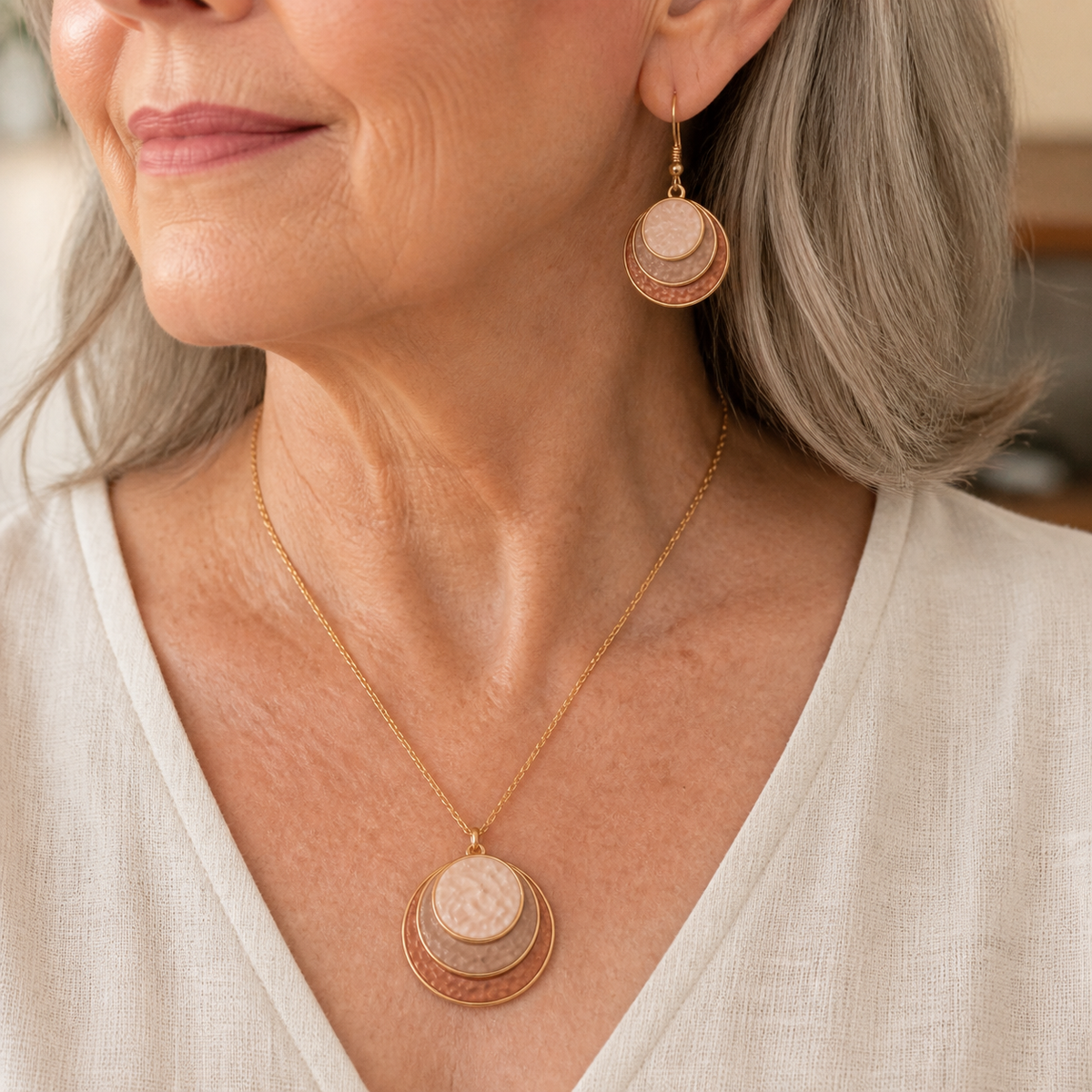 Elegant Layered Pendant Necklace & Earring Set