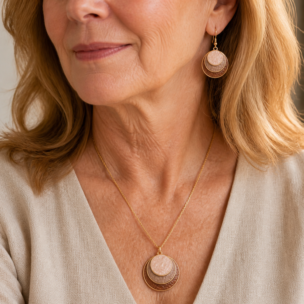 Elegant Layered Pendant Necklace & Earring Set