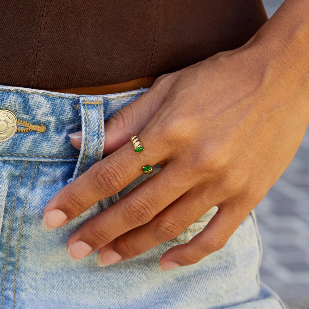 Green Emerald Cuff Ring