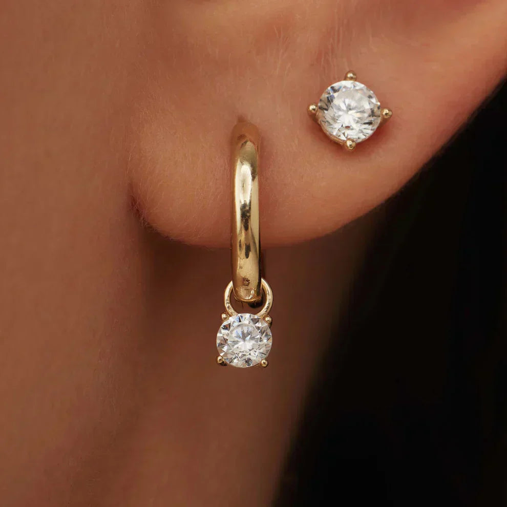 Gold Hoop Earrings with Moonstone Glow