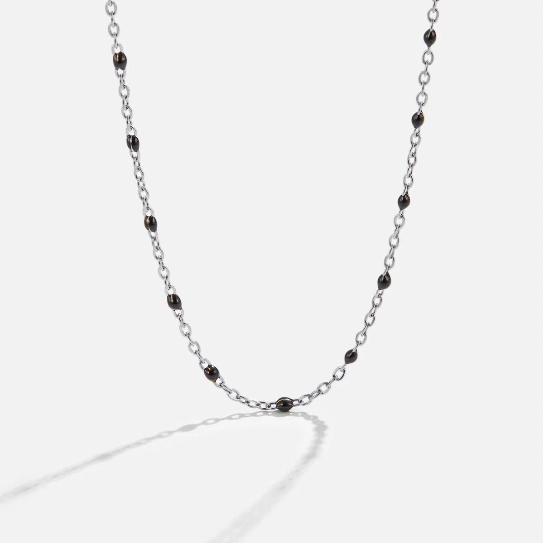 Mila Black Bead Silver Necklace