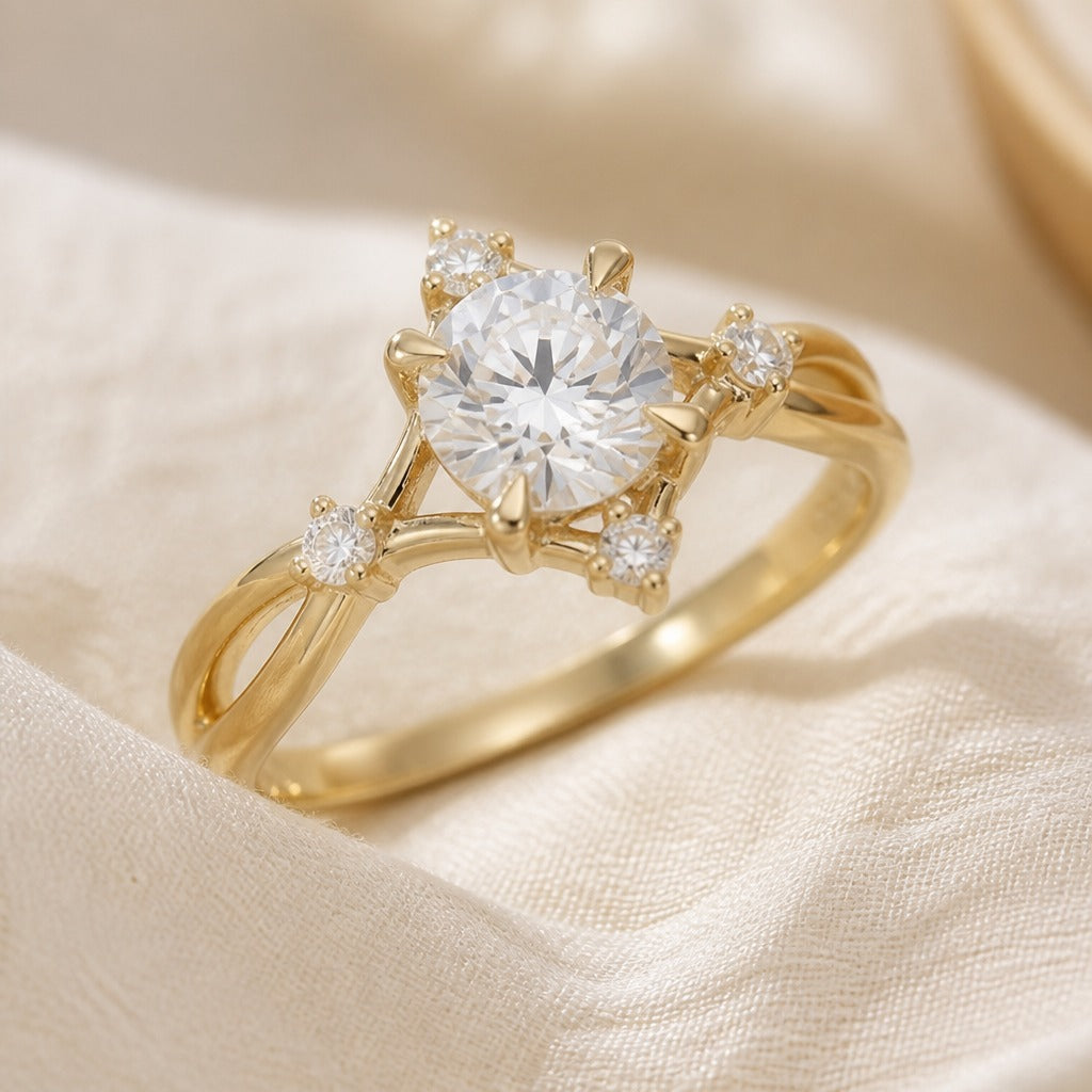 Gold Round Zirconia Twist Ring