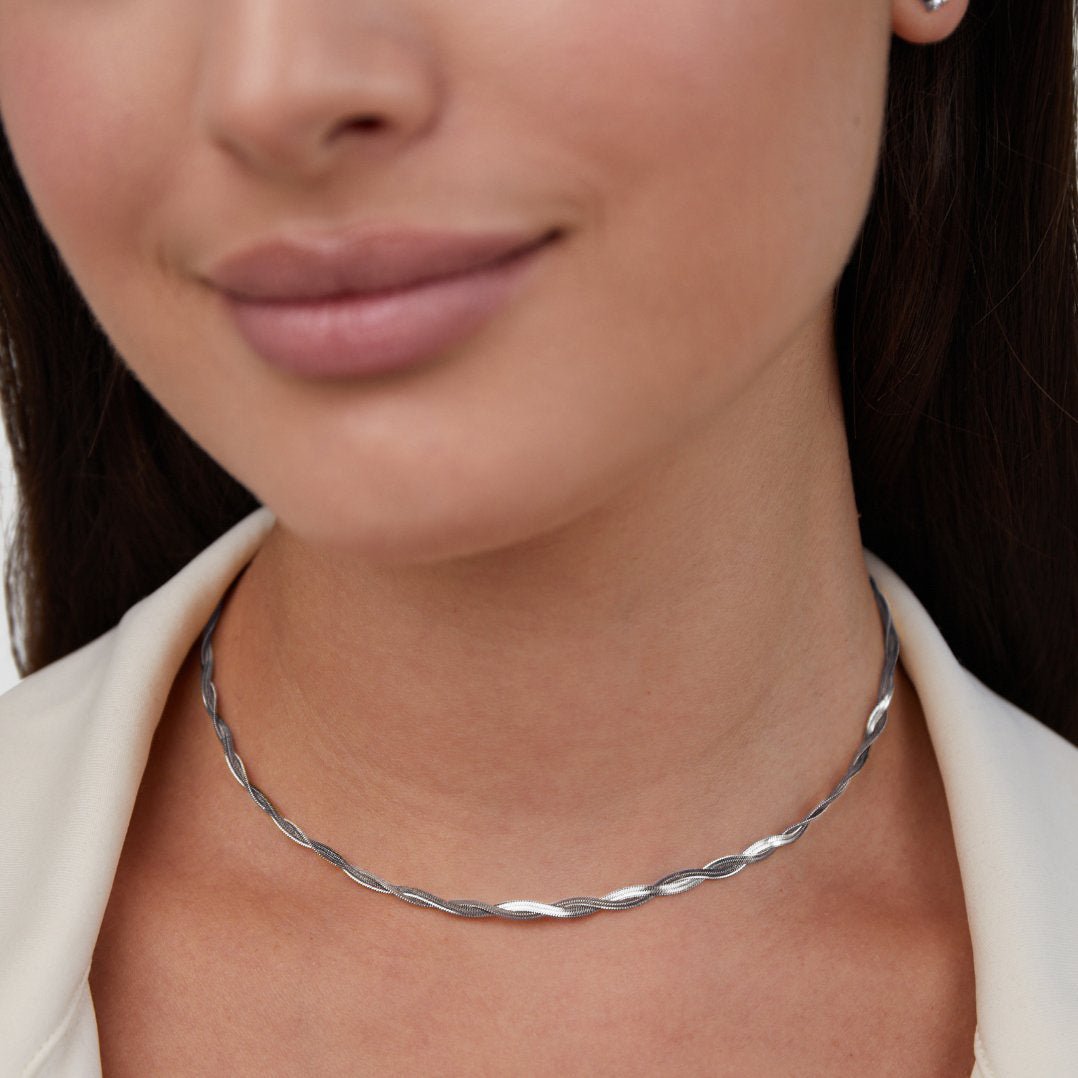 Silver Chiara Twist Snake Chain Necklace