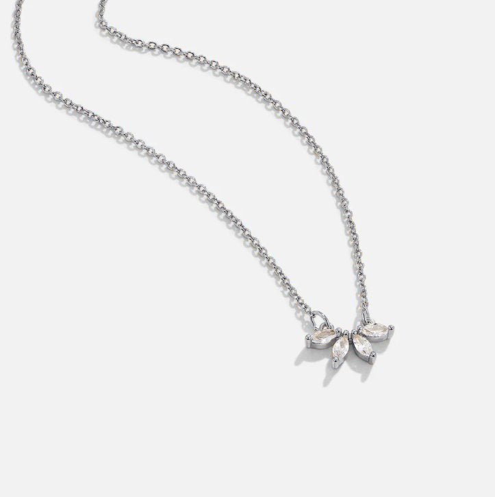 Silver Tiffany Crystal Leaf Pendant Necklace