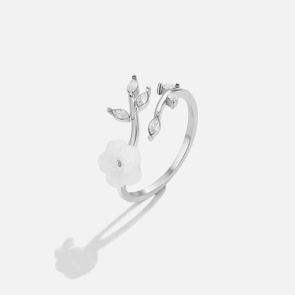 Silver White Blossom Flower Ring