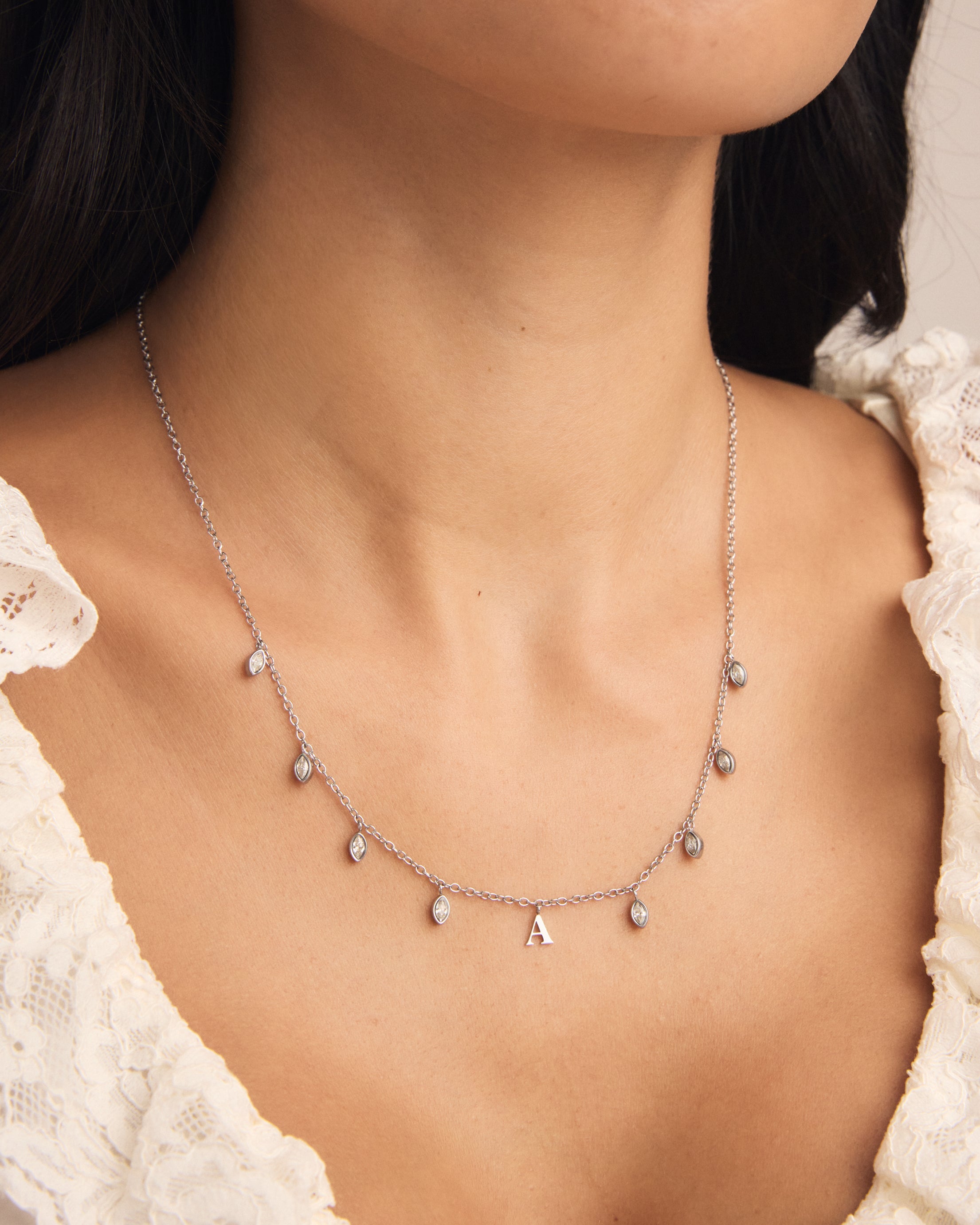 Initial Drop Necklace (Marquise Cut)