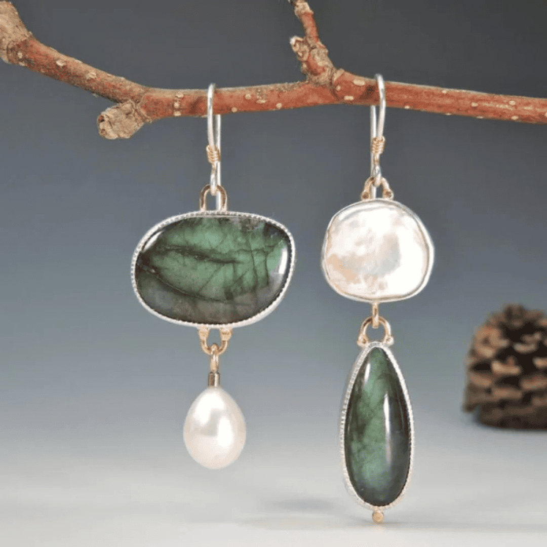 Vintage Green and White Stone Earrings