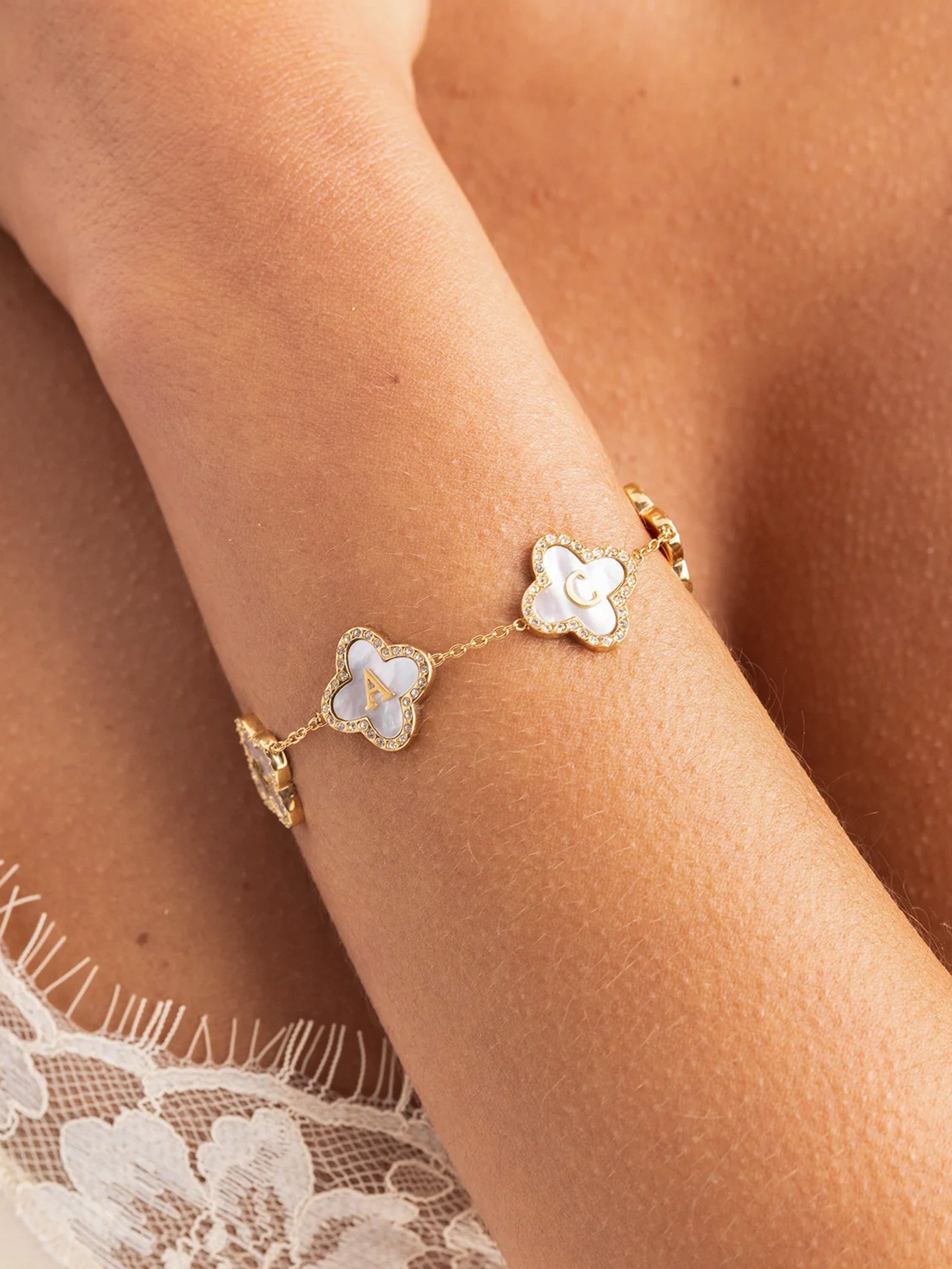 Custom Name Pavé Clover Bracelet