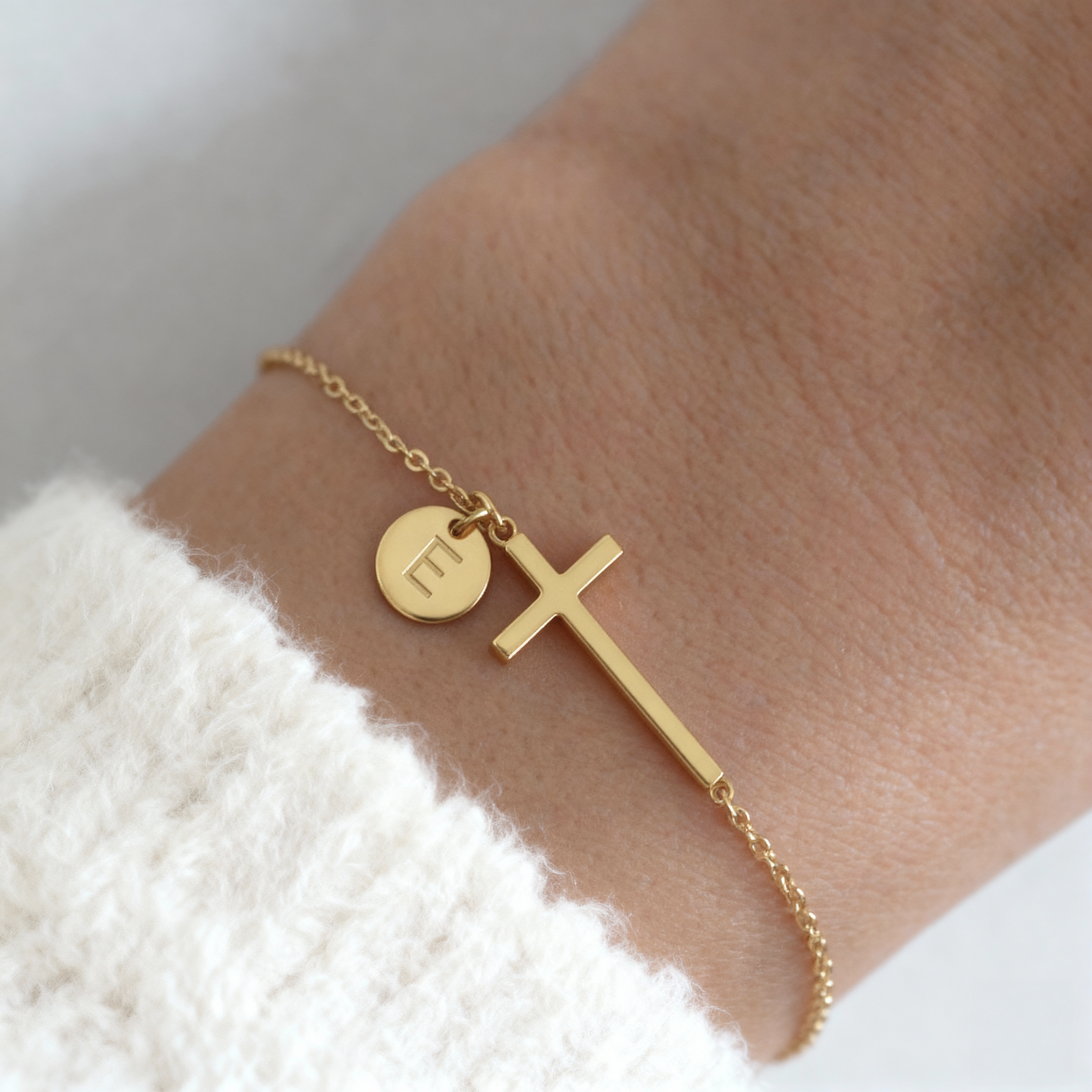 Cross Bracelet with Initial